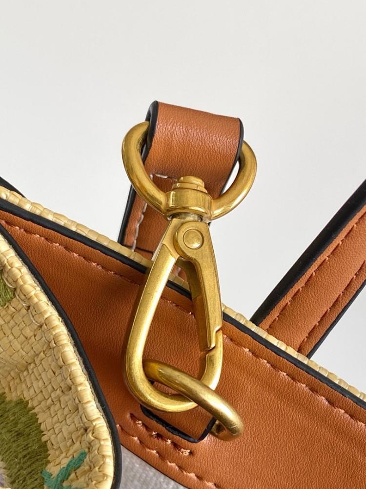Modern Italian-Inspired Brown Embroidered Leather Top Handle Bag