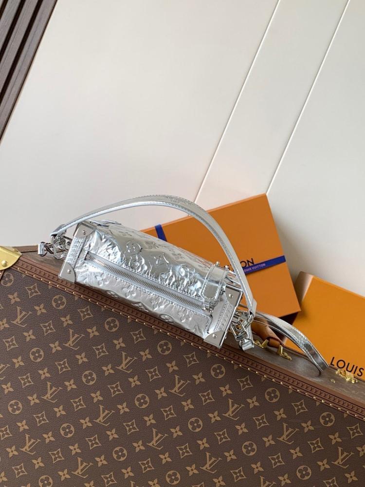 Side Trunk Silver Monogram Leather Top Handle Bag