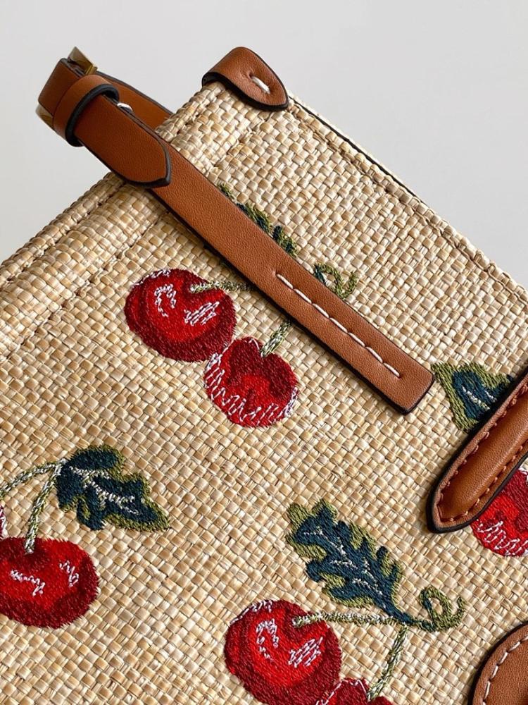 Modern Premium Brown Embroidered Leather Top Handle Bag