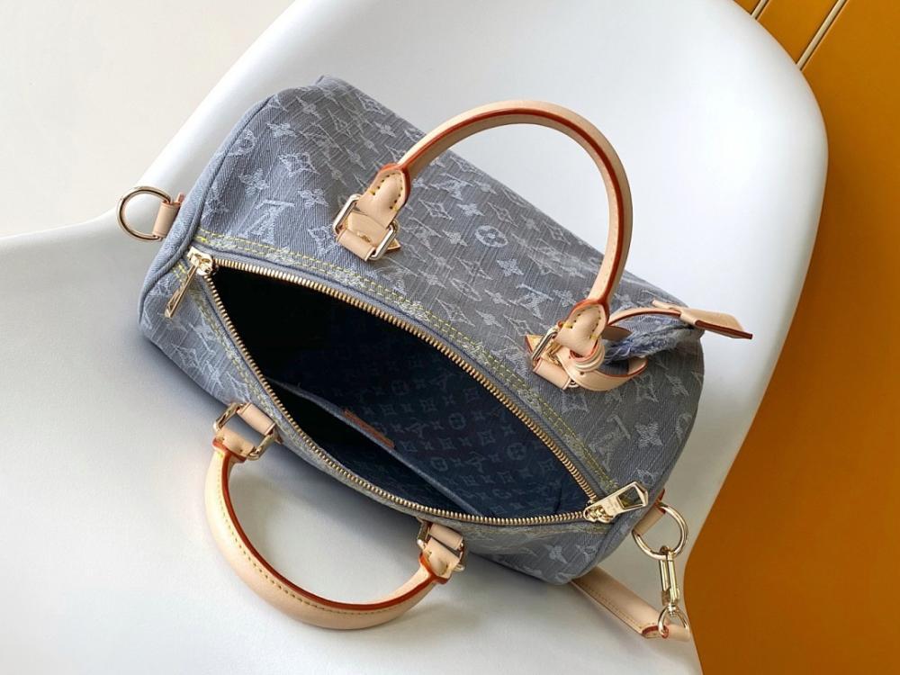 Modern Italian-Inspired Monogram Denim Shoulder Bag