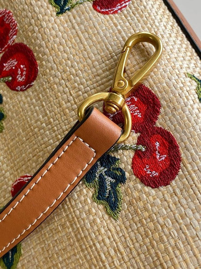 Modern Premium Brown Embroidered Leather Top Handle Bag