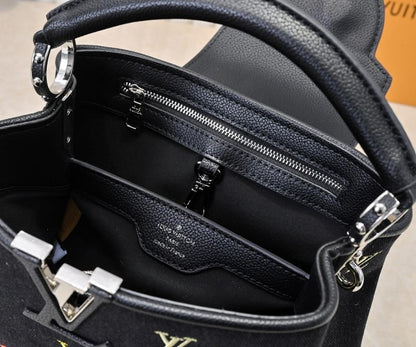 Italian-Inspired Luxury Black Denim Shoulder Bag