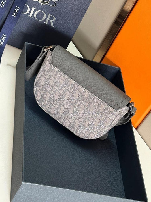 Saddle Grey Calfskin Shoulder Bag