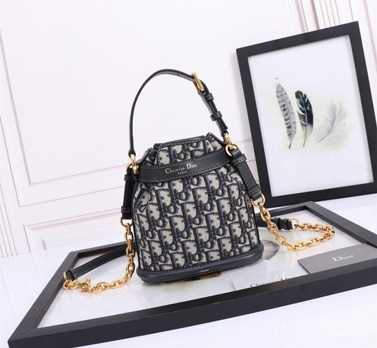 Elegant Premium Blue Calfskin Bucket Bag