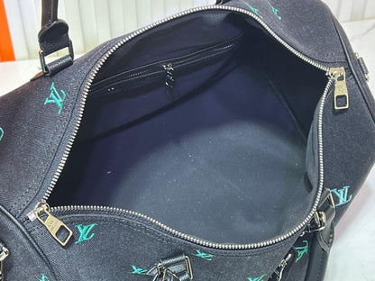 Italian-Inspired Stylish Embroidered Denim Top Handle Bag