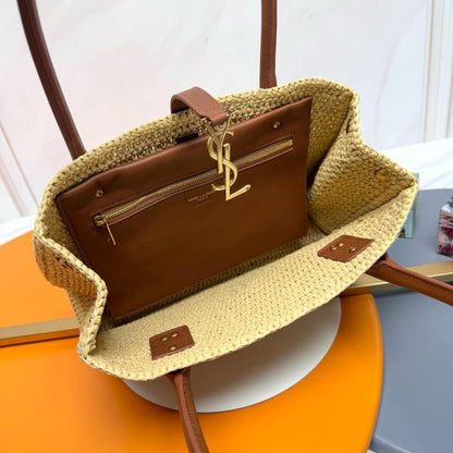 Woven Leather Top Handle Bag