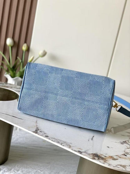 Modern Refined Denim Top Handle Bag
