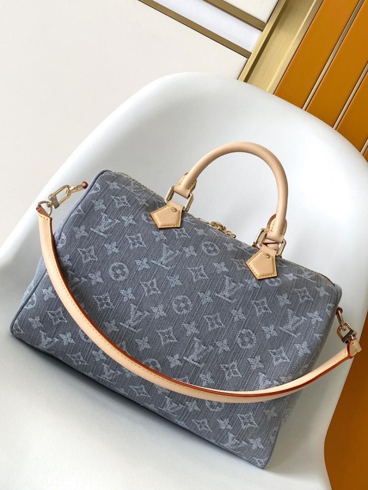 Modern Italian-Inspired Monogram Denim Shoulder Bag