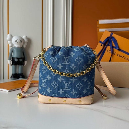Modern Italian-Inspired Embroidered Denim Bucket Bag