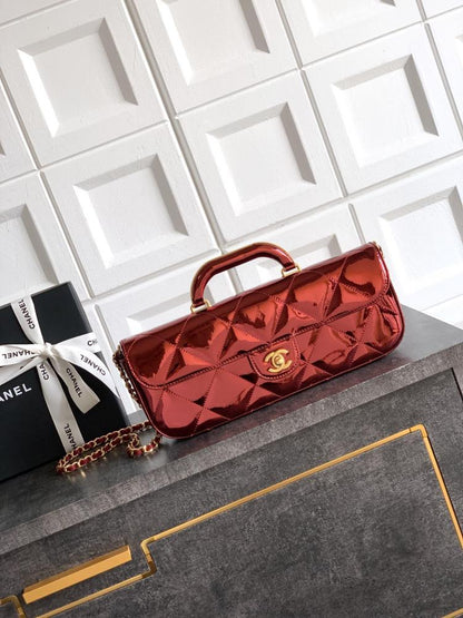 Gold Leather Top Handle Bag