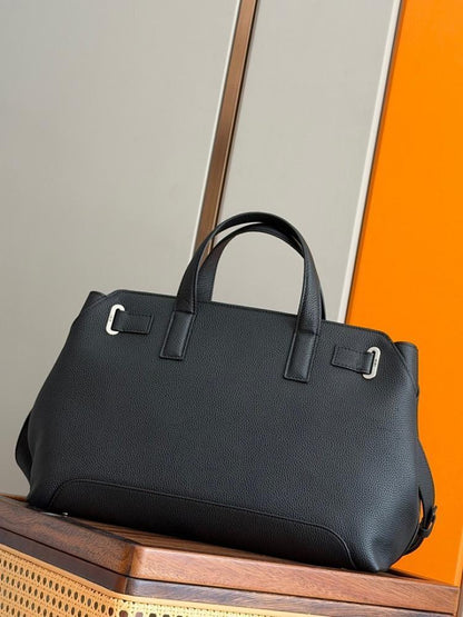 Italian-Inspired Elegant Black Quilted Leather Top Handle Bag