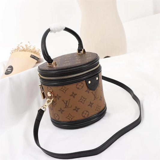 Italian-Inspired Stylish Monogram Leather Bucket Bag