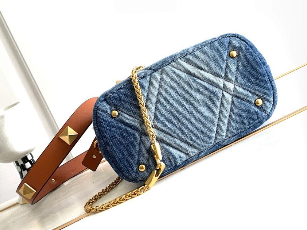 Italian-Inspired Luxury Studded Denim Shoulder Bag