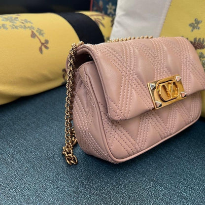 Italian-Inspired Stylish Gold Quilted Leather Shoulder Bag