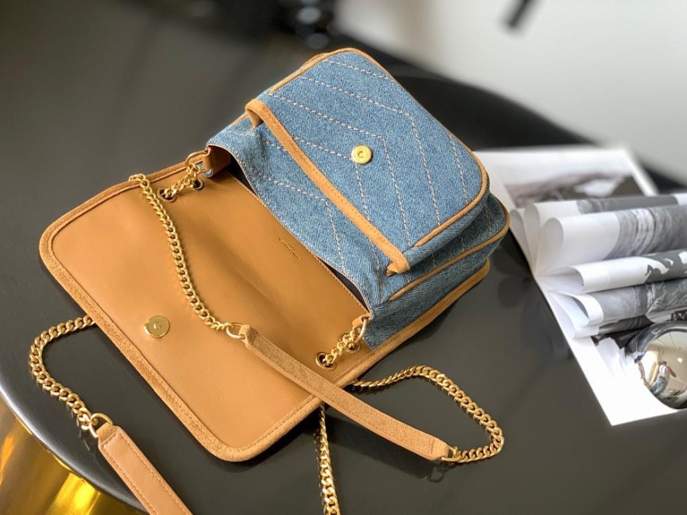 Italian-Inspired Stylish Gold Denim Crossbody Bag