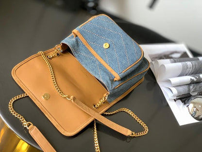 Italian-Inspired Stylish Gold Denim Crossbody Bag