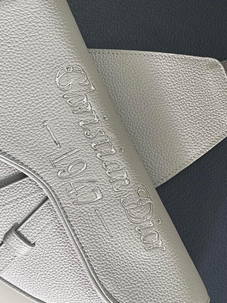 Elegant Stylish Grey Embroidered Calfskin Shoulder Bag
