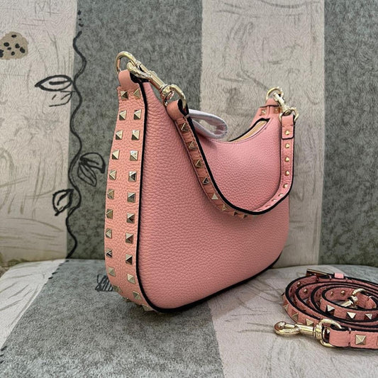 Italian-Inspired Luxury Studded Calfskin Hobo Bag