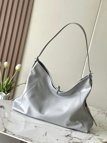 Italian-Inspired Elegant Grey Leather Top Handle Bag
