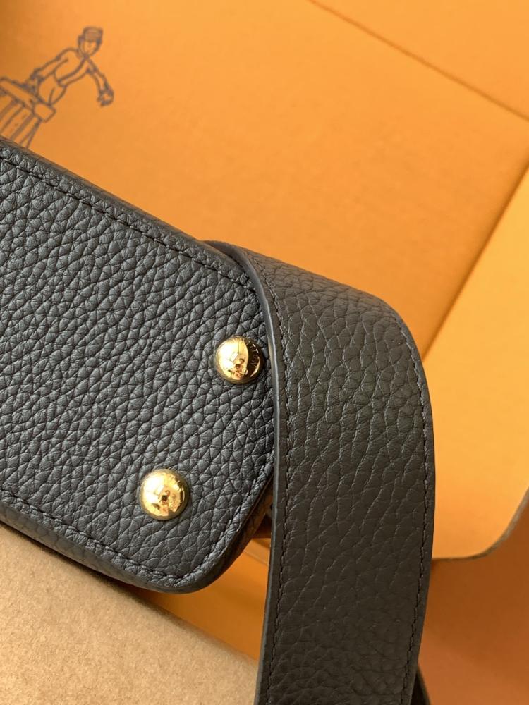 Capucines Mini in Black Taurillon Leather with Python Trim