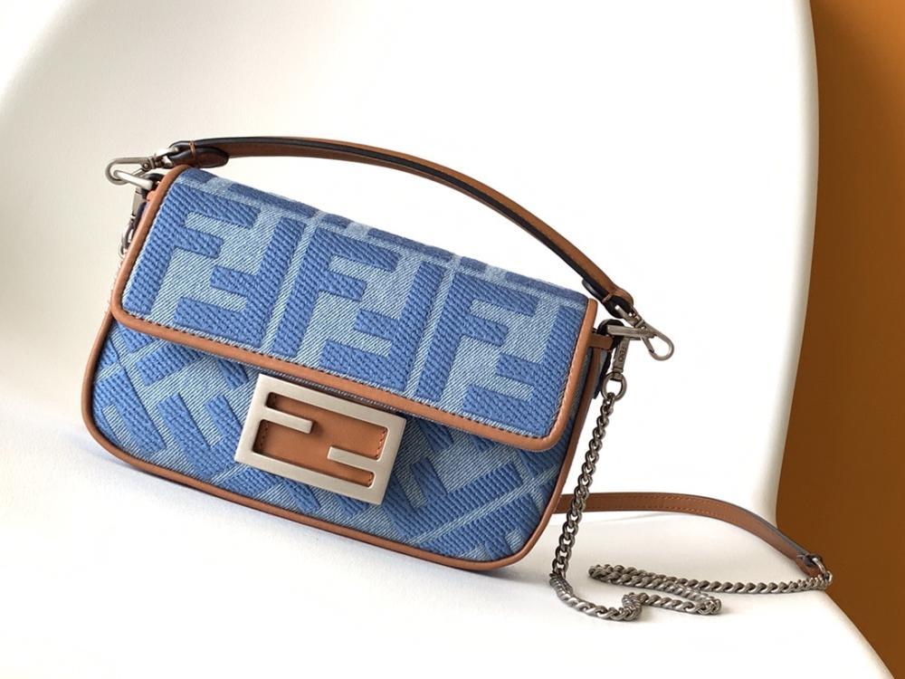 Embroidered Denim Top Handle Bag