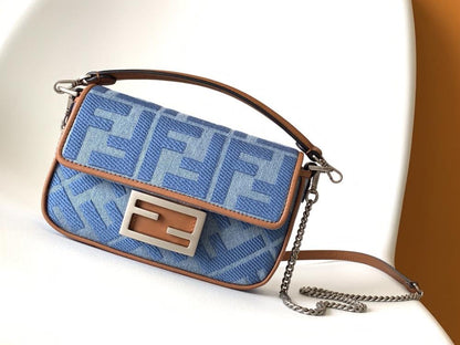 Embroidered Denim Top Handle Bag