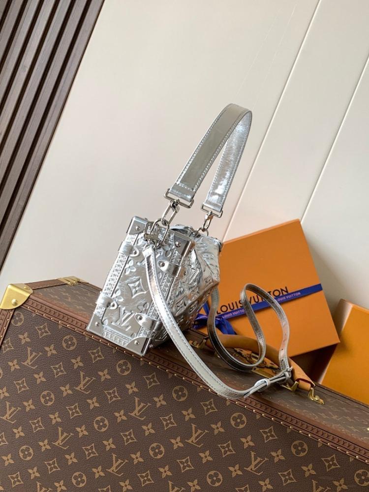 Side Trunk Silver Monogram Leather Top Handle Bag
