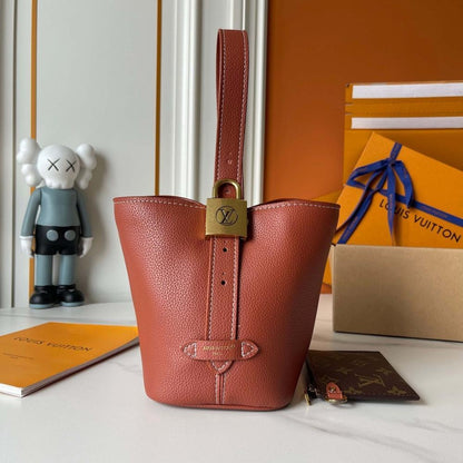 Classic Elegant Monogram Leather Bucket Bag