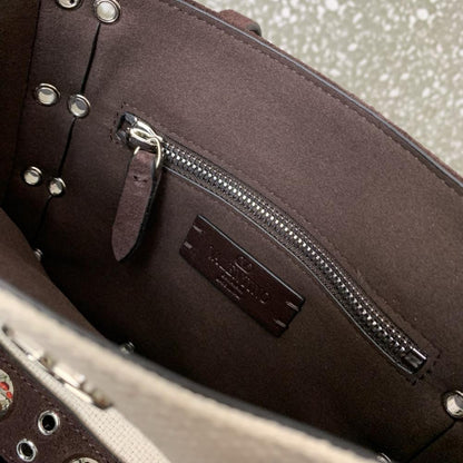 Embroidered Leather Top Handle Bag