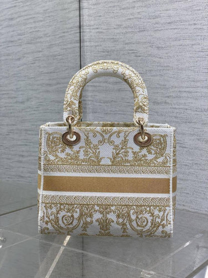 Gold Embroidered Top Handle Bag