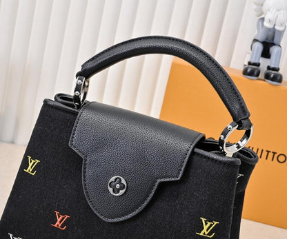 Italian-Inspired Luxury Black Denim Shoulder Bag