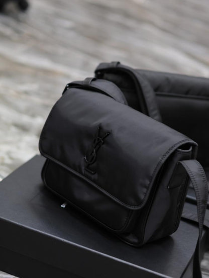 Classic Refined Black Nylon Crossbody Bag