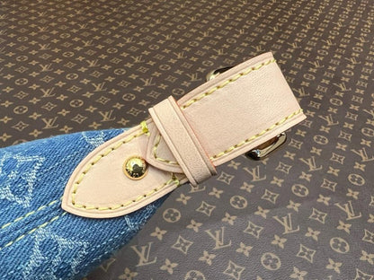 Modern Blue Embroidered Denim Shoulder Bag