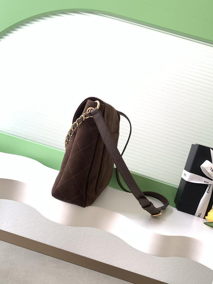 Gold Suede Shoulder Bag