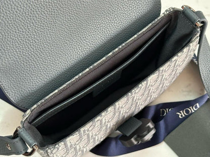Saddle Grey Calfskin Crossbody Bag