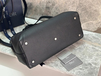 Modern Italian-Inspired Black Quilted Calfskin Top Handle Bag
