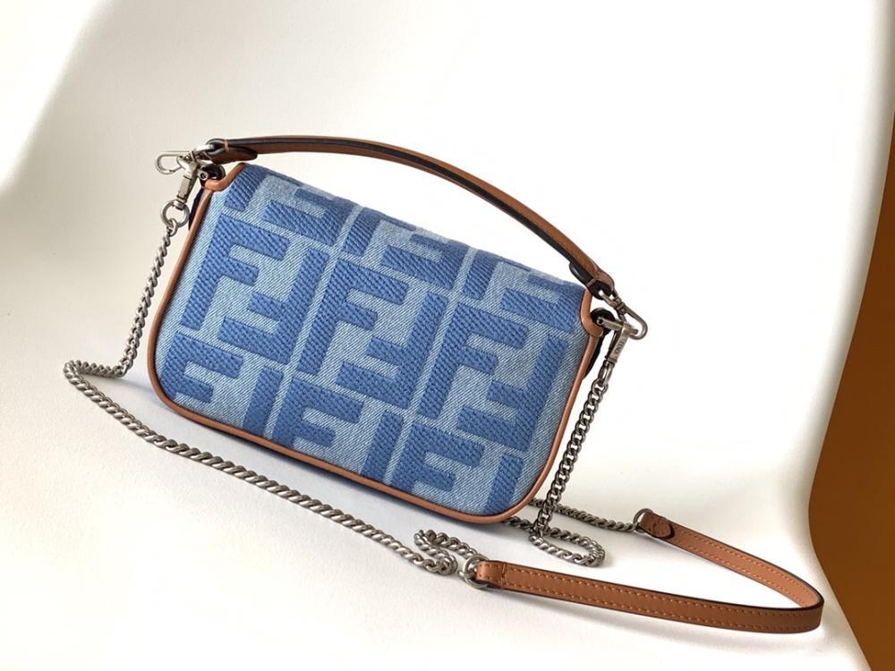 Embroidered Denim Top Handle Bag