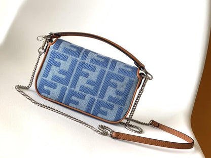 Embroidered Denim Top Handle Bag