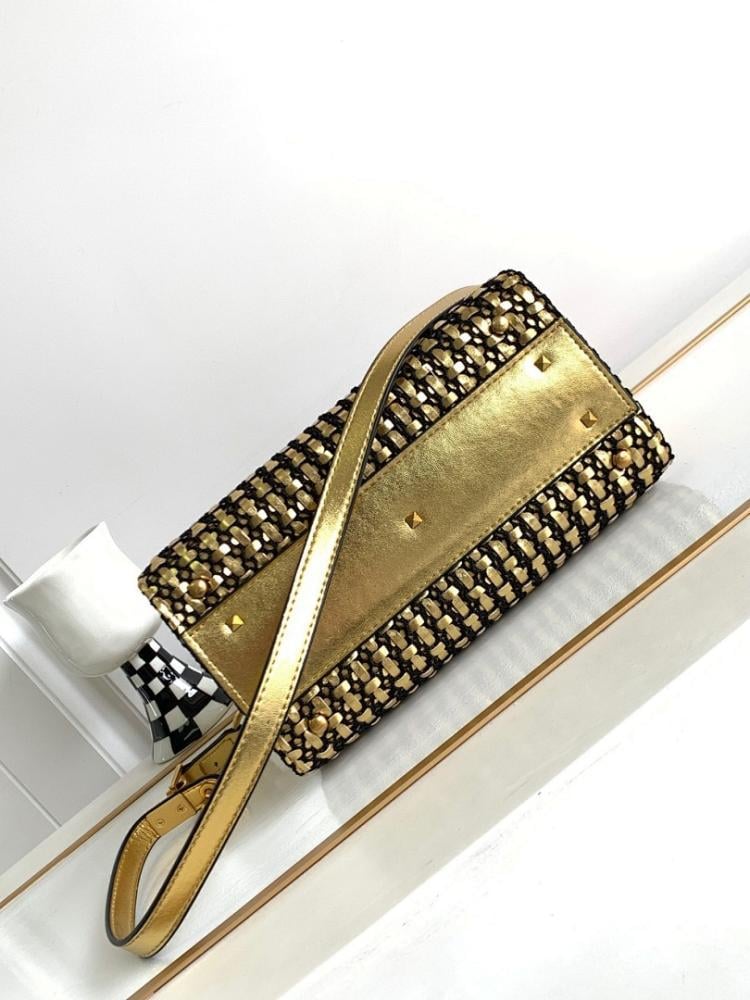 Modern Luxury Gold Woven Leather Shoulder Bag