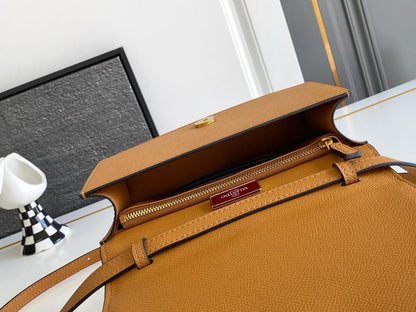 Modern Italian-Inspired Brown Embroidered Leather Bag