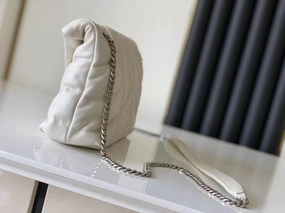 Modern Elegant Silver Quilted Lambskin Top Handle Bag