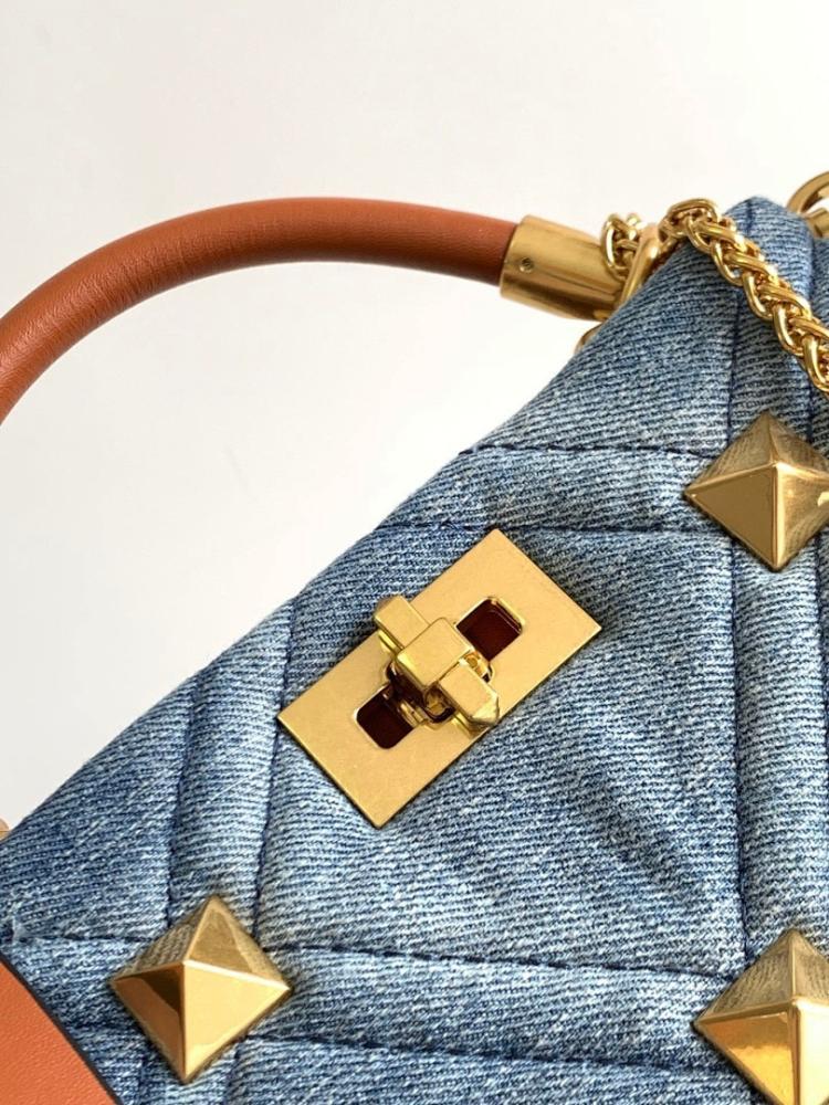 Italian-Inspired Luxury Studded Denim Shoulder Bag