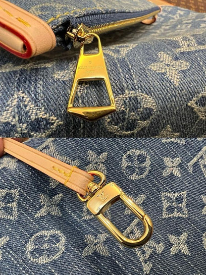 Italian-Inspired Stylish Blue Embroidered Denim Top Handle Bag