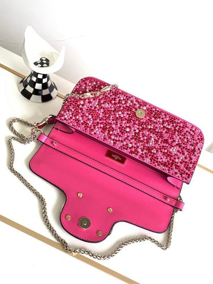 Modern Crystal-Embellished Lambskin Shoulder Bag