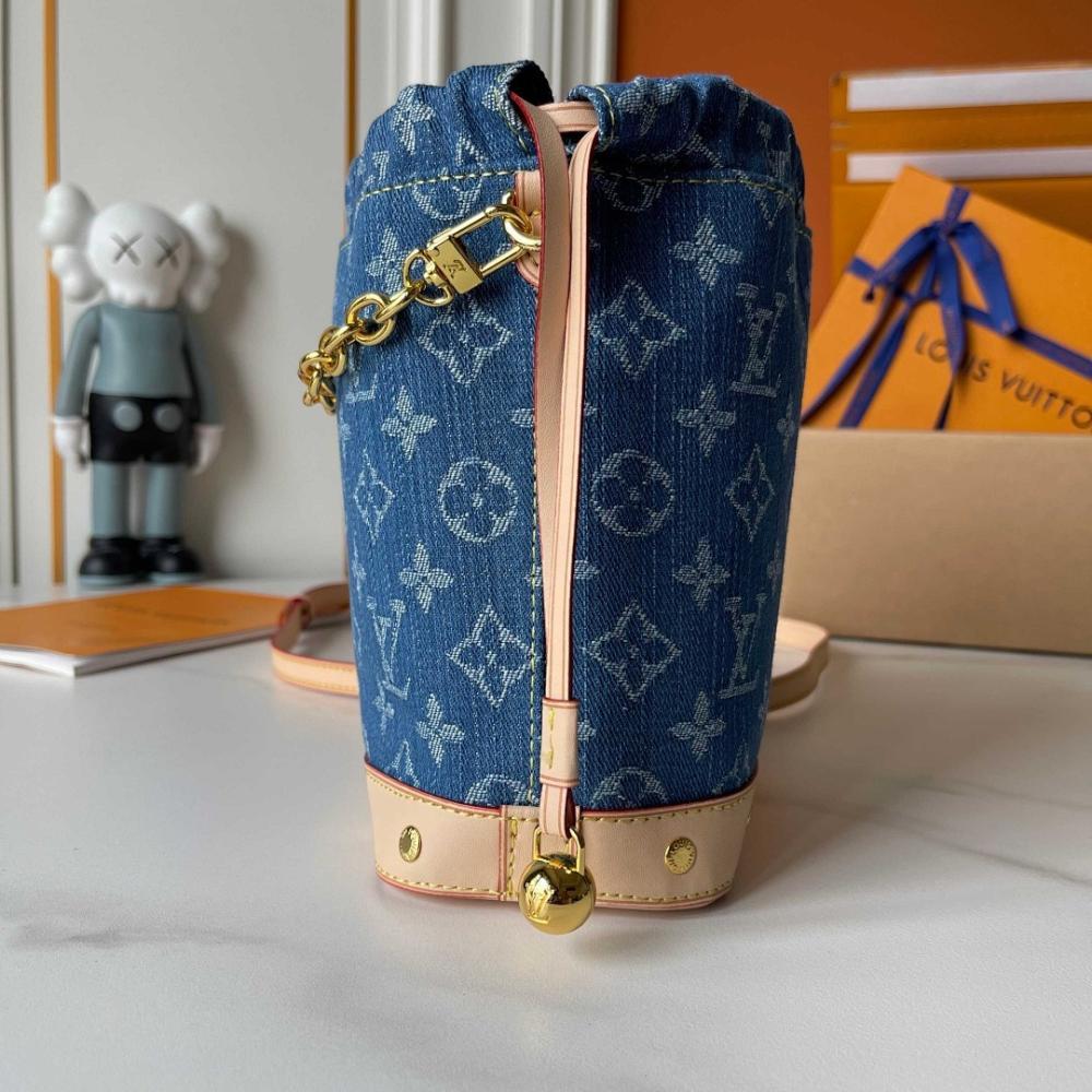 Modern Italian-Inspired Embroidered Denim Bucket Bag