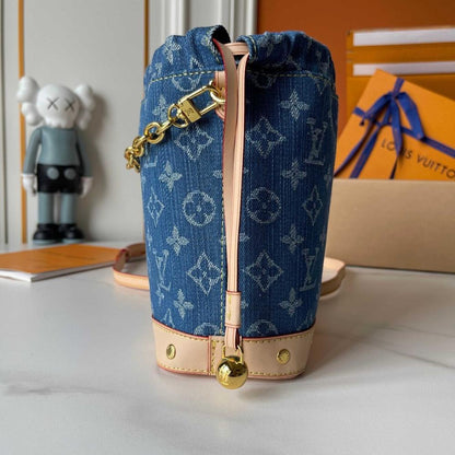 Modern Italian-Inspired Embroidered Denim Bucket Bag