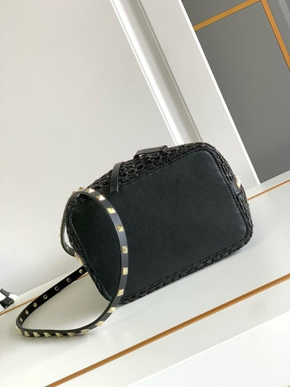 Modern Luxury Studded Raffia Bucket Bag