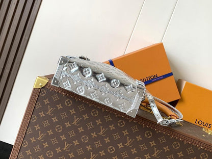 Side Trunk Silver Monogram Leather Top Handle Bag
