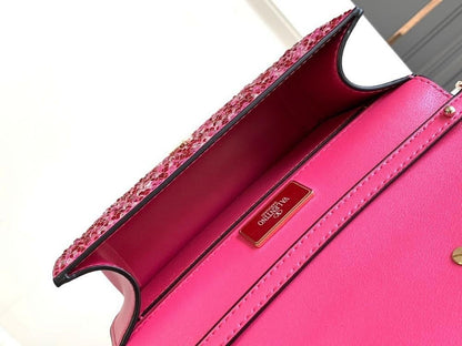 Classic Elegant Crystal-Embellished Lambskin Shoulder Bag