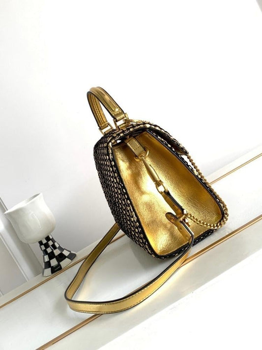 Modern Luxury Gold Woven Leather Shoulder Bag